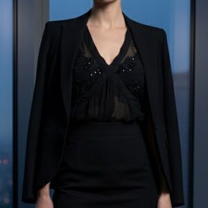 Plenty Tracy Reese Black Chiffon Beaded  babydoll Top Whimsigoth Fairy Y2k Retro